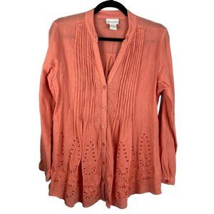 SOFT Surrounding Glam Gauze Button Down Eyelet Roll Tab Sleeve